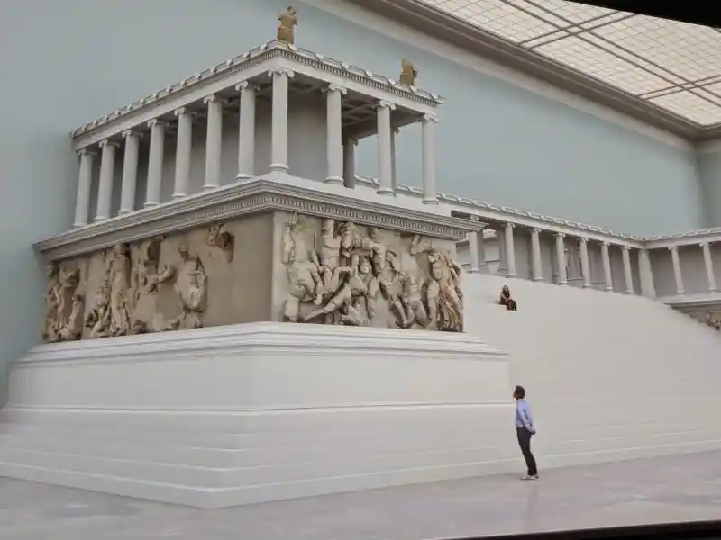 Left side view of the 3D reconstruction of the Pergamon altar, located at the Pergamon museum